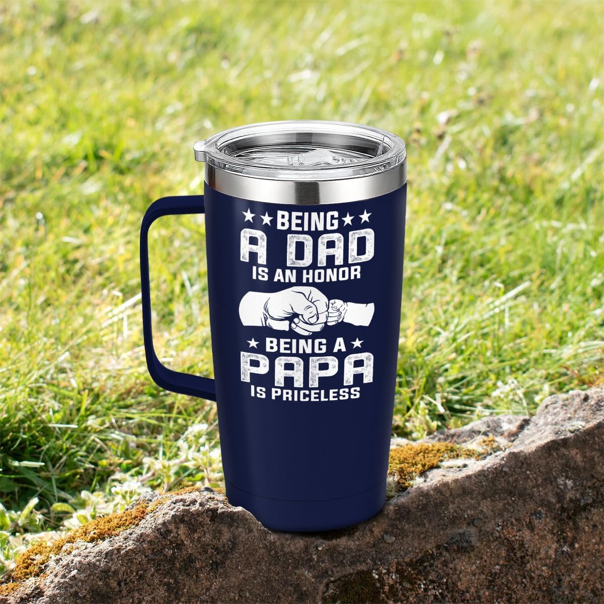 Navy Dad Papa Curved Tumbler with Handle 20oz