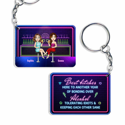 Besties Bonding Over Alcohol Personalized Keychain