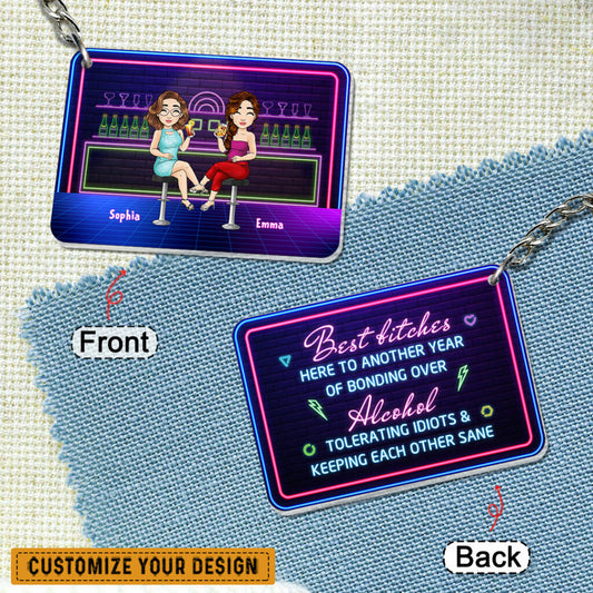 Besties Bonding Over Alcohol Personalized Keychain