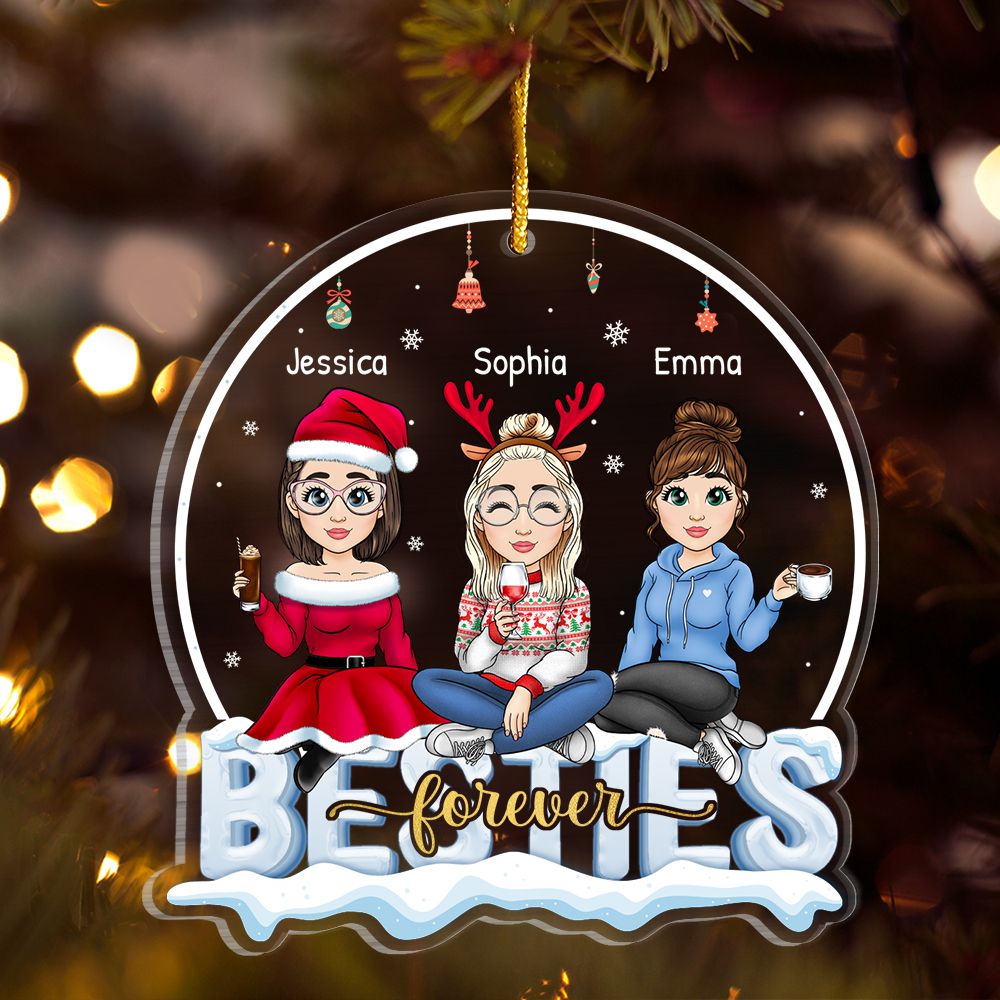 Besties Forever Personalized Snow Globe Shaped Ornament