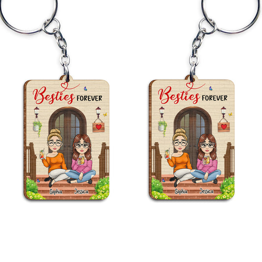 Besties Forever Personalized Wooden Keychain