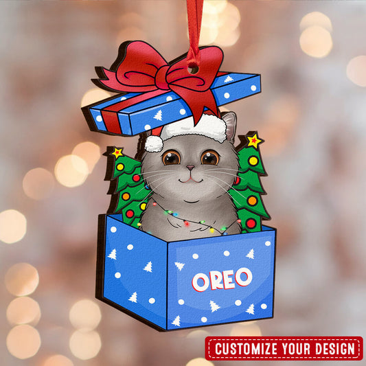 Cat From Christmas Gift Box Personalized Ornament