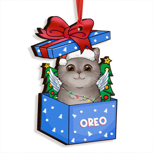 Cat From Christmas Gift Box Personalized Ornament