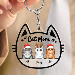 Cat Mom Cute Face Gift For Pet Lover Personalized Keychain
