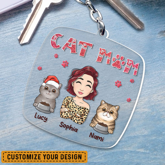 Cat Mom Cute Personalized Keychain