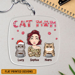 Cat Mom Cute Personalized Keychain