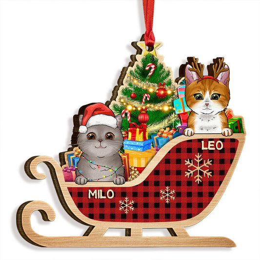 Christmas Cat On Sleigh Personalized Ornament