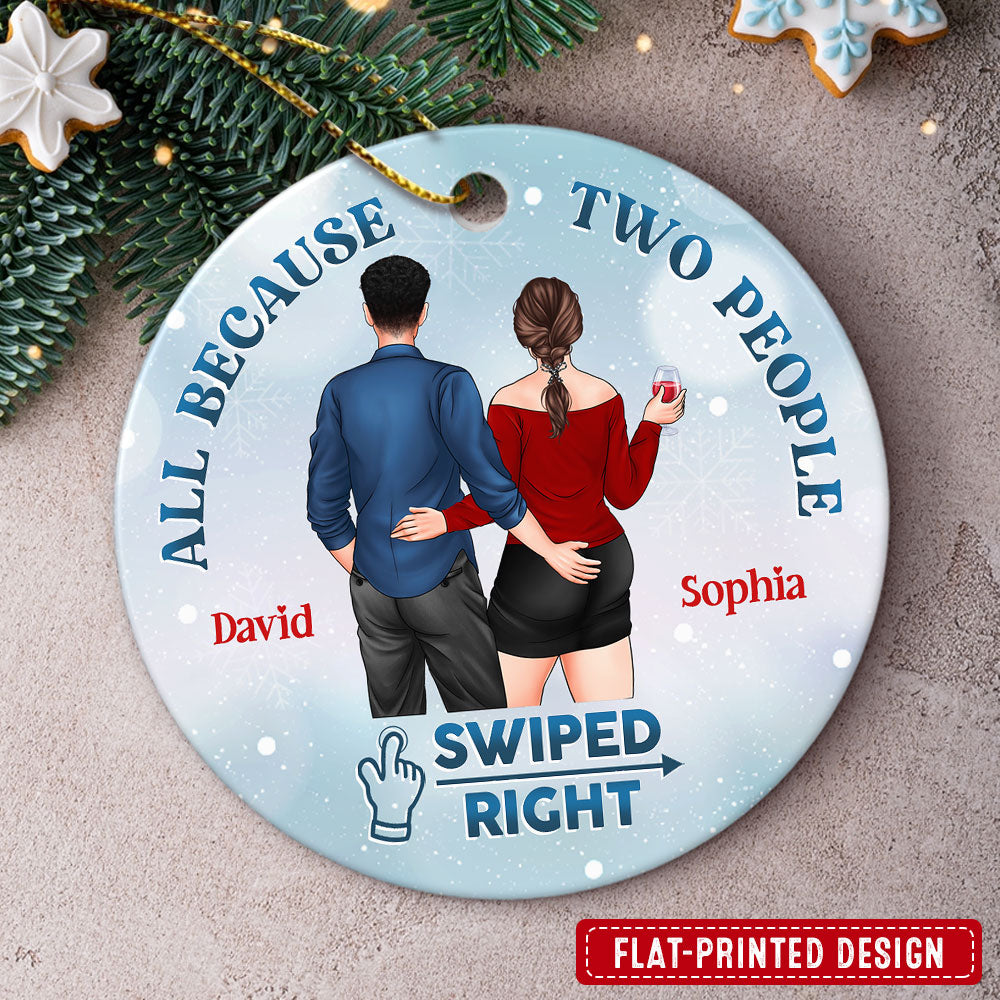 Christmas Swiped Right Gift For Couple Personalized Ornament