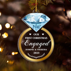 Couple Diamond Ring Engaged Married Personalized Ornament