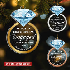 Couple Diamond Ring Engaged Married Personalized Ornament