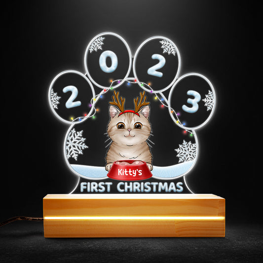 Cute Cat First Christmas Personalized Led Night Light for Cat Mom