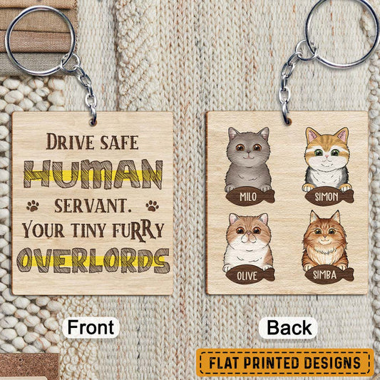 Drive Safe Human Servant Cat Personalized Keychain