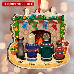 Family Sitting By Fireplace Personalized Christmas Ornament