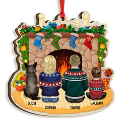 Family Sitting By Fireplace Personalized Christmas Ornament
