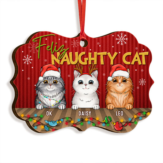 Feliz Naughty Cat Christmas Personalized Ornament For Cat Lover
