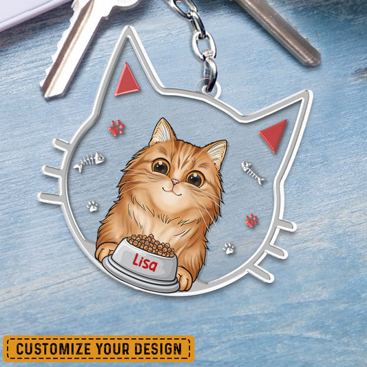 Fluffy Cute Cat Personalized Keychain