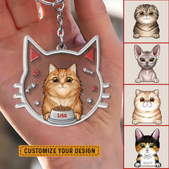 Fluffy Cute Cat Personalized Keychain