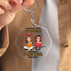 Funny Besties We're Trouble Personalized Keychain