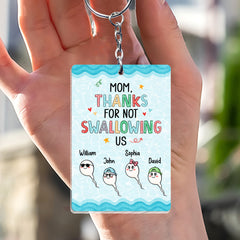 Funny Personalized Keychain for Mom Thanks For Not Swallowing Us