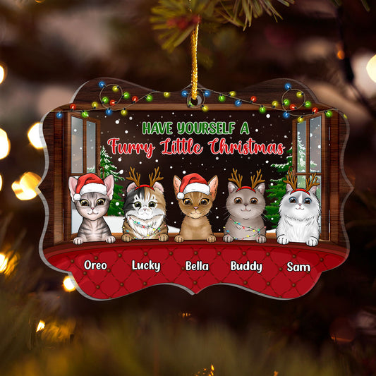 Furry Little Christmas With Cat Personalized Ornament