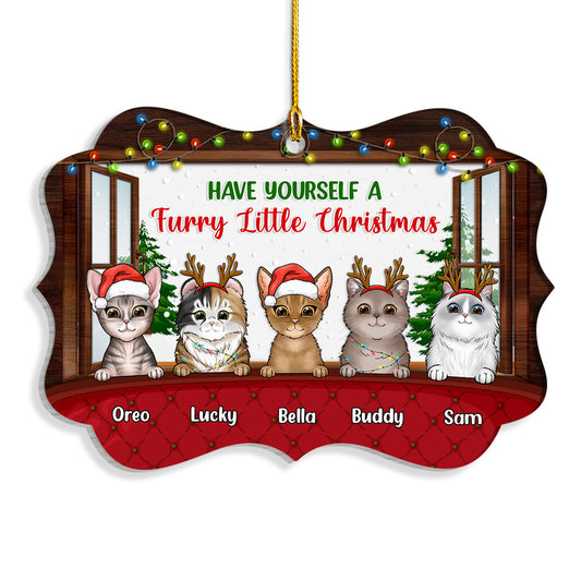 Furry Little Christmas With Cat Personalized Ornament