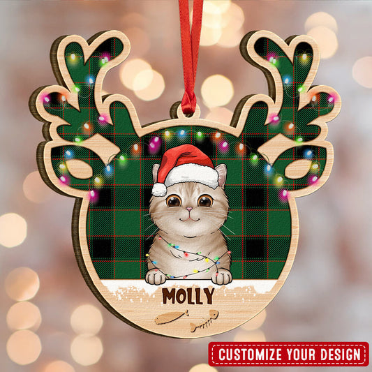Gift For Cat Dad Cat Mom Reindeer Face Personalized Ornament