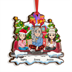 Grandmother And Grandchildren On Red Truck Personalized Ornament