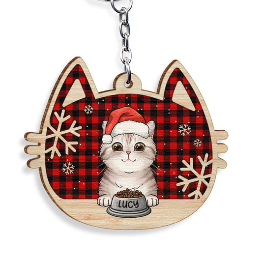 Happy Cat On Christmas Day Personalized Keychain