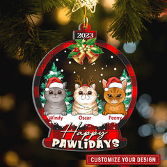 Happy Pawlidays Cute Cats Snowball Personalized Ornament