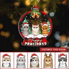 Happy Pawlidays Cute Cats Snowball Personalized Ornament
