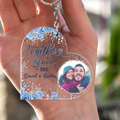 Heart Shaped Personalized Couple Photo Keychain