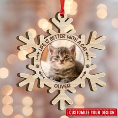 Life Is Better With A Cat Custom Photo Personalized Ornament