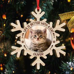 Life Is Better With A Cat Custom Photo Personalized Ornament