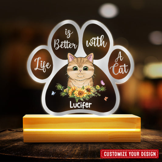 Life Is Better With A Cat Personalized Led Night Light