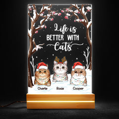 Life Is Better With Cat Personalized Led Night Light Gift for Cat Mom