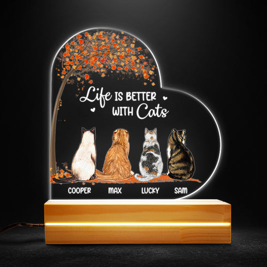 Life Is Better With Cat Personalized Led Night Light for Cat Lovers