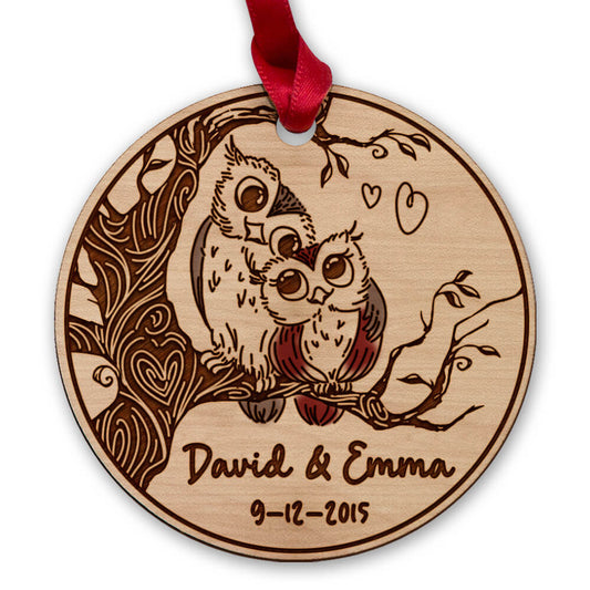 Love Birds Owl Heart Personalized Ornament