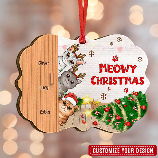 Meowy Christmas Naughty Cat Behind The Door Personalized Ornament
