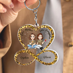 Mom And Daughter Personalized Keychain Leopard Heart