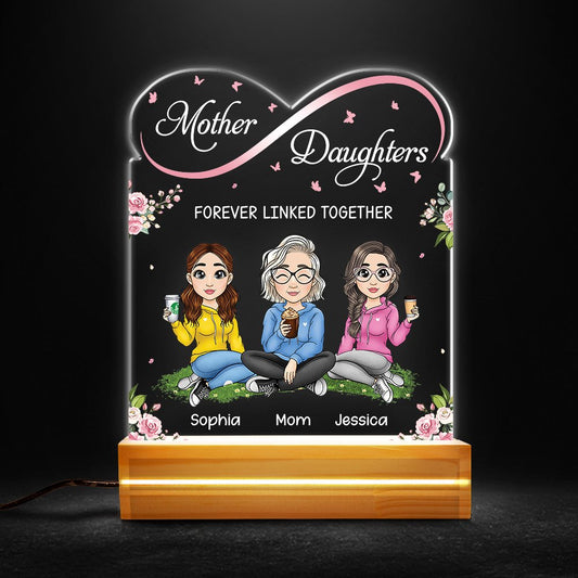Mom & Daughter Linked Together Floral Theme Personalized LED Night Light