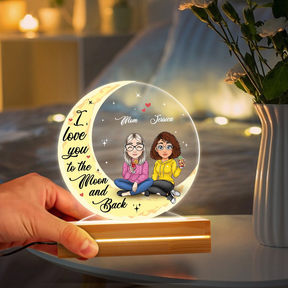 Mom & Daughter Moon Sitting Personalized LED Night Light - Personalized ...