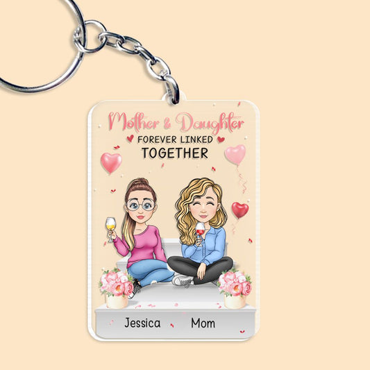 Mother And Daughter Linked Together Personalized Keychain for Mom