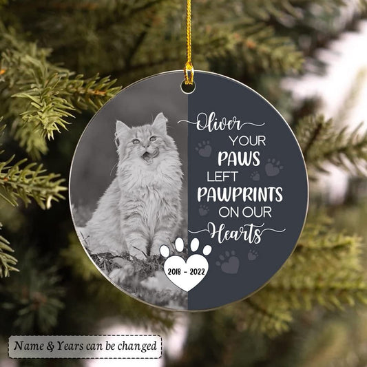 Personalized Acrylic Cat Memorial Ornament With Pawprints