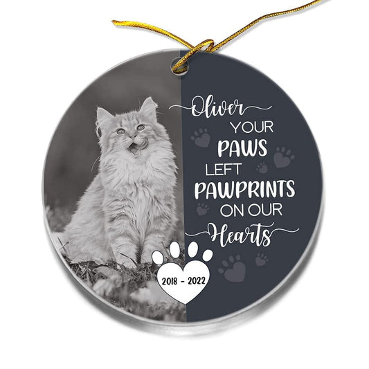 Personalized Acrylic Cat Memorial Ornament With Pawprints