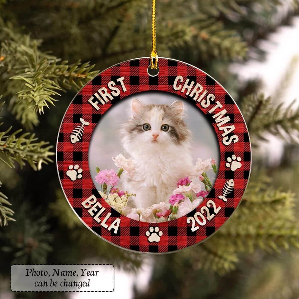 Personalized Acrylic Cat Ornament First Christmas