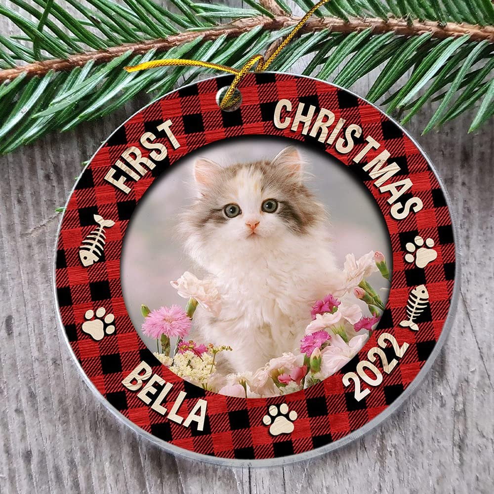 Personalized Acrylic Cat Ornament First Christmas