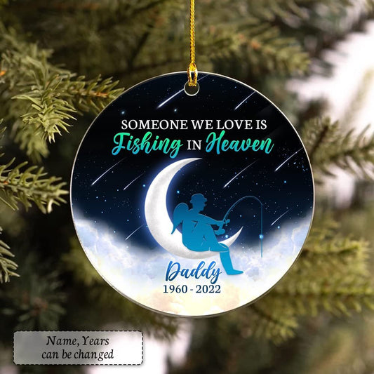Personalized Acrylic Dad Memorial Ornament Fishing In Heaven