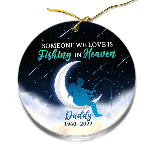 Personalized Acrylic Dad Memorial Ornament Fishing In Heaven