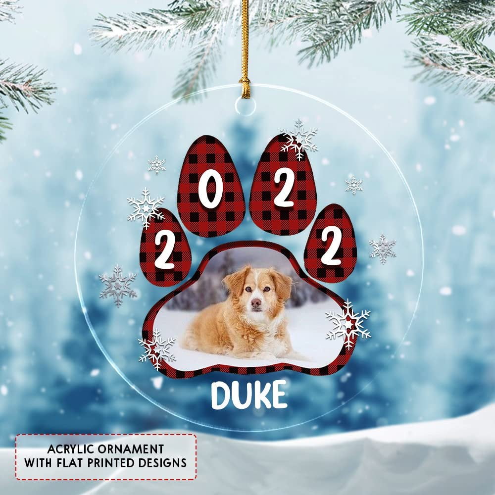 Personalized Acrylic Dog Ornaments Custom Dog Photo Pawprint