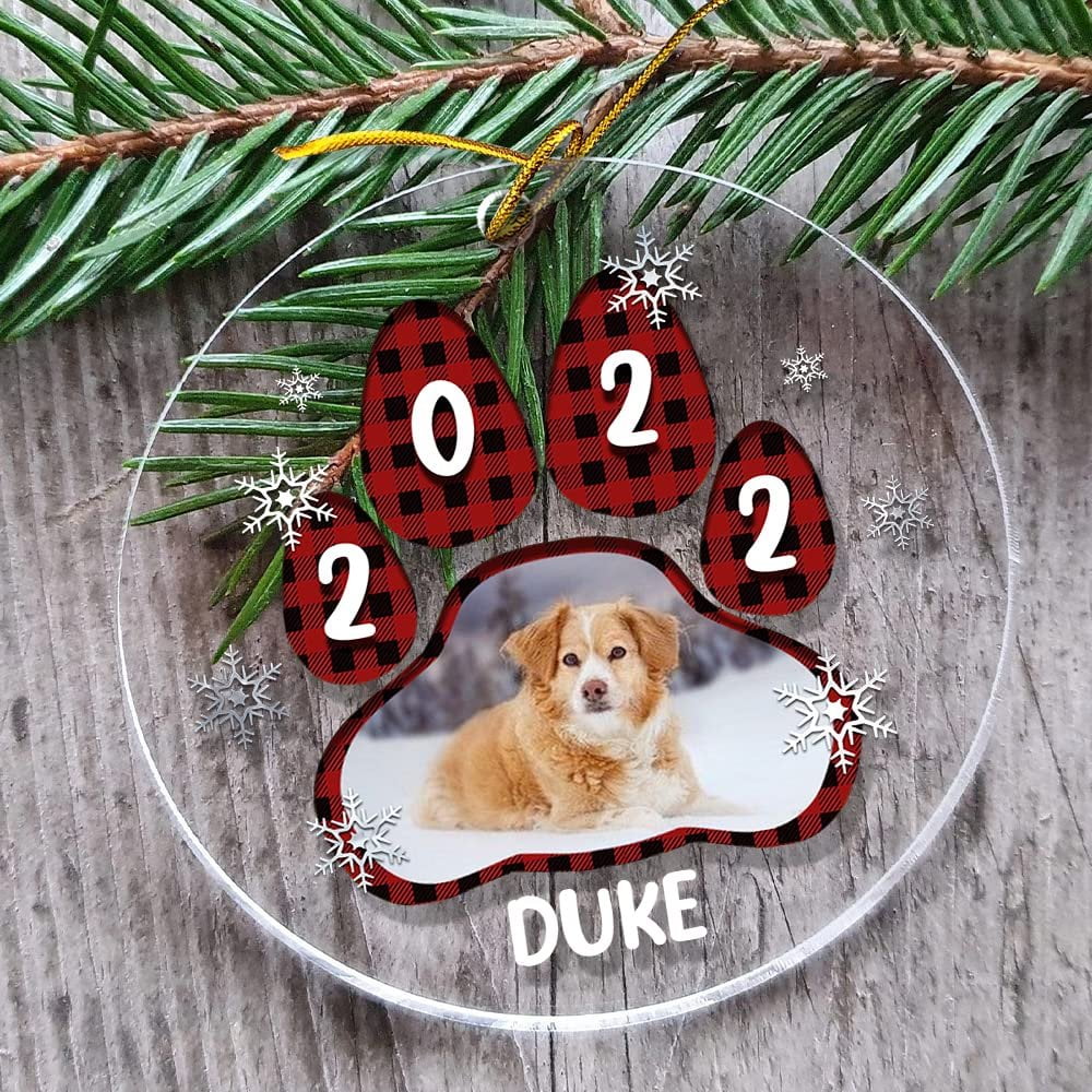 Personalized Acrylic Dog Ornaments Custom Dog Photo Pawprint